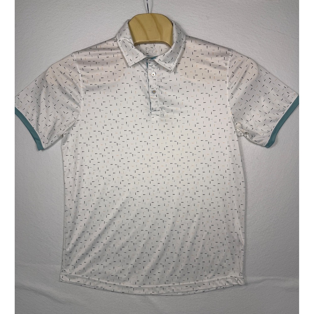 Swannies Golf Fraser Performance Polo Shirt Mens LG White Tee Print Short Sleeve